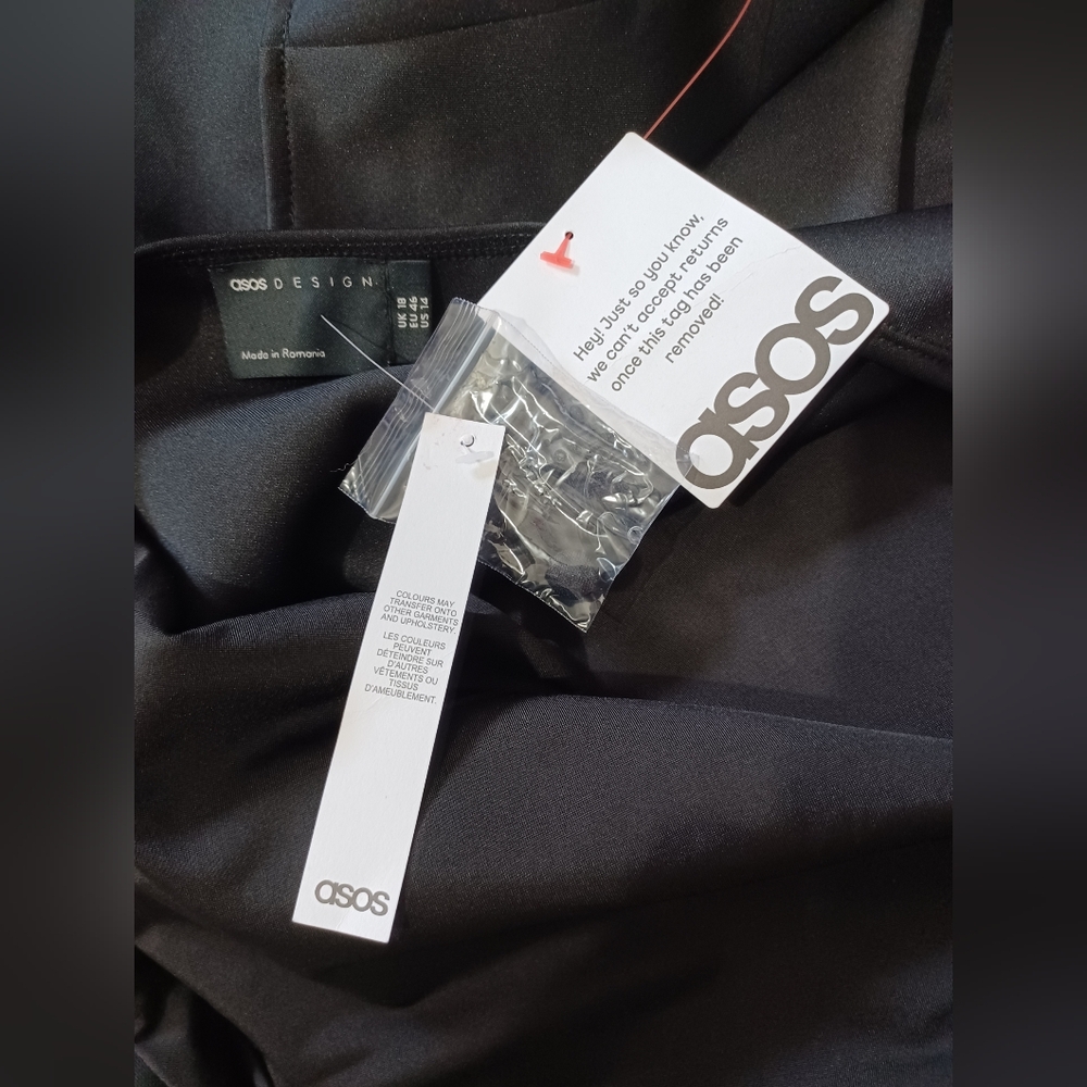 NWT ASOS DESIGN Draped Mesh Shoulder Pad Premium Mini Dress Size 14 In Black - Picture 4 of 12